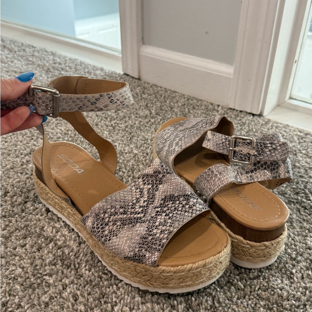 Soda Gray Snakeskin Espadrille Sandals
